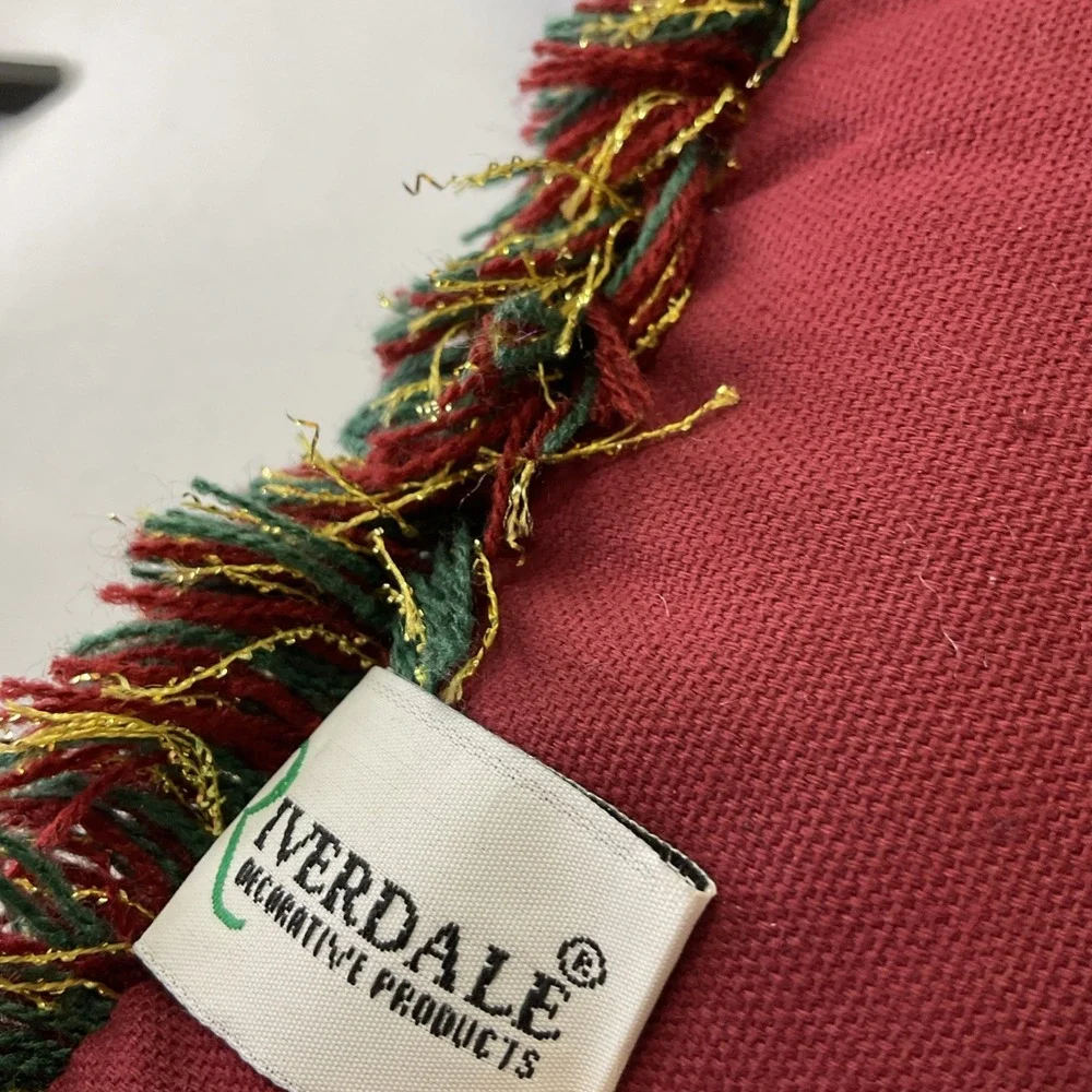 Vtg Christmas Tapestry Fringe Throw‎ Pillow Riverdale w/French Horn 9x8